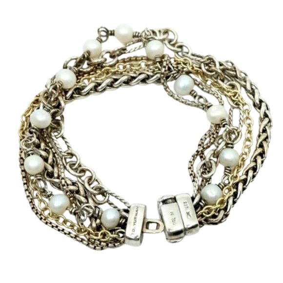 DAVID YURMAN~Sterling Silver 18k Yellow Gold Varied Multi Link Chain Bracelet - Picture 4 of 5